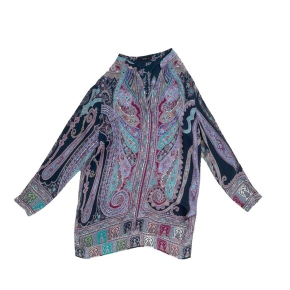 Etro paisley multicolor print silk size 50 - Picture 2 of 5